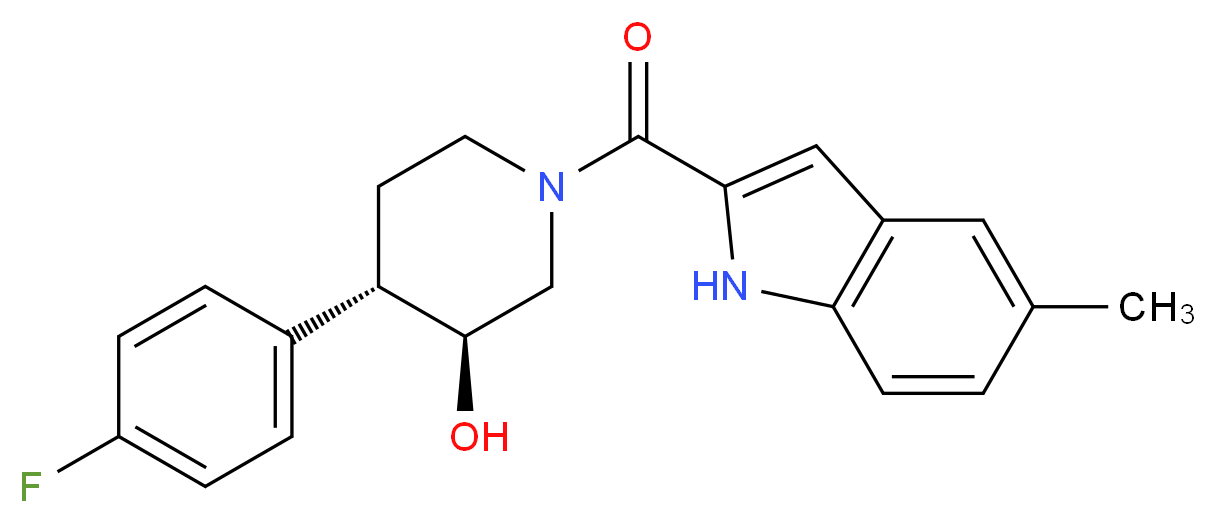 (3S*,4S*)-4-(4-fluorophenyl)-1-[(5-methyl-1H-indol-2-yl)carbonyl]piperidin-3-ol_分子结构_CAS_)