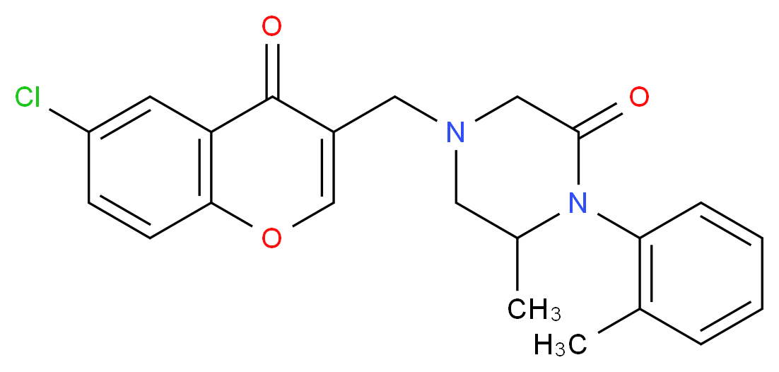 4-[(6-chloro-4-oxo-4H-chromen-3-yl)methyl]-6-methyl-1-(2-methylphenyl)-2-piperazinone_分子结构_CAS_)