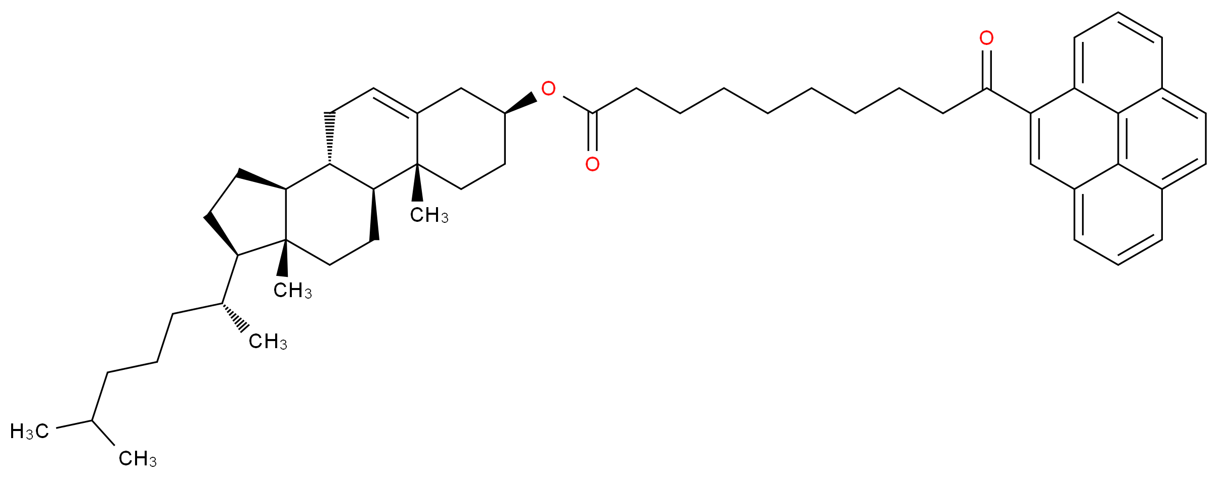 (1S,2R,5S,10S,11S,14R,15R)-2,15-dimethyl-14-[(2R)-6-methylheptan-2-yl]tetracyclo[8.7.0.0<sup>2</sup>,<sup>7</sup>.0<sup>1</sup><sup>1</sup>,<sup>1</sup><sup>5</sup>]heptadec-7-en-5-yl 10-oxo-10-(pyren-4-yl)decanoate_分子结构_CAS_108321-46-6