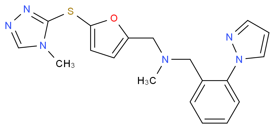 N-methyl-1-{5-[(4-methyl-4H-1,2,4-triazol-3-yl)thio]-2-furyl}-N-[2-(1H-pyrazol-1-yl)benzyl]methanamine_分子结构_CAS_)