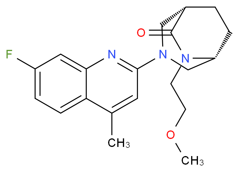 (1S*,5R*)-3-(7-fluoro-4-methyl-2-quinolinyl)-6-(2-methoxyethyl)-3,6-diazabicyclo[3.2.2]nonan-7-one_分子结构_CAS_)