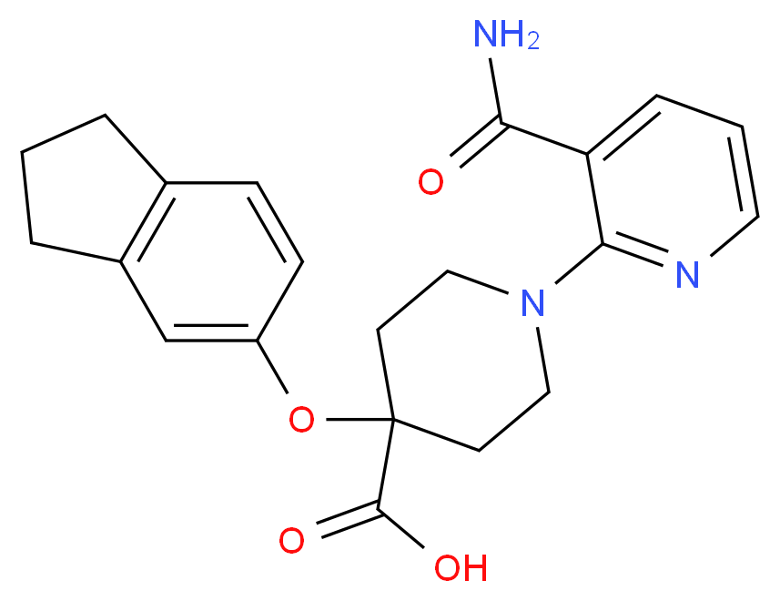 1-[3-(aminocarbonyl)pyridin-2-yl]-4-(2,3-dihydro-1H-inden-5-yloxy)piperidine-4-carboxylic acid_分子结构_CAS_)
