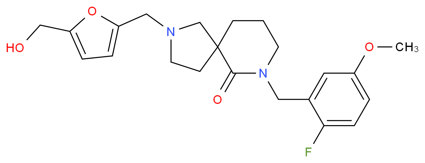 7-(2-fluoro-5-methoxybenzyl)-2-{[5-(hydroxymethyl)-2-furyl]methyl}-2,7-diazaspiro[4.5]decan-6-one_分子结构_CAS_)