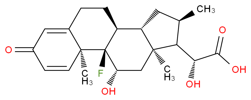 (11β,16α,20R)-9-Fluoro-11,20-dihydroxy-16-methyl-3-oxopregna-1,4-dien-21-oic Acid_分子结构_CAS_50764-01-7)