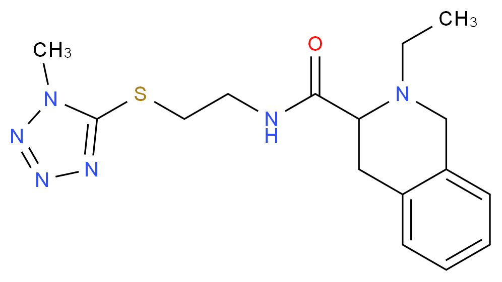 2-ethyl-N-{2-[(1-methyl-1H-tetrazol-5-yl)thio]ethyl}-1,2,3,4-tetrahydroisoquinoline-3-carboxamide_分子结构_CAS_)