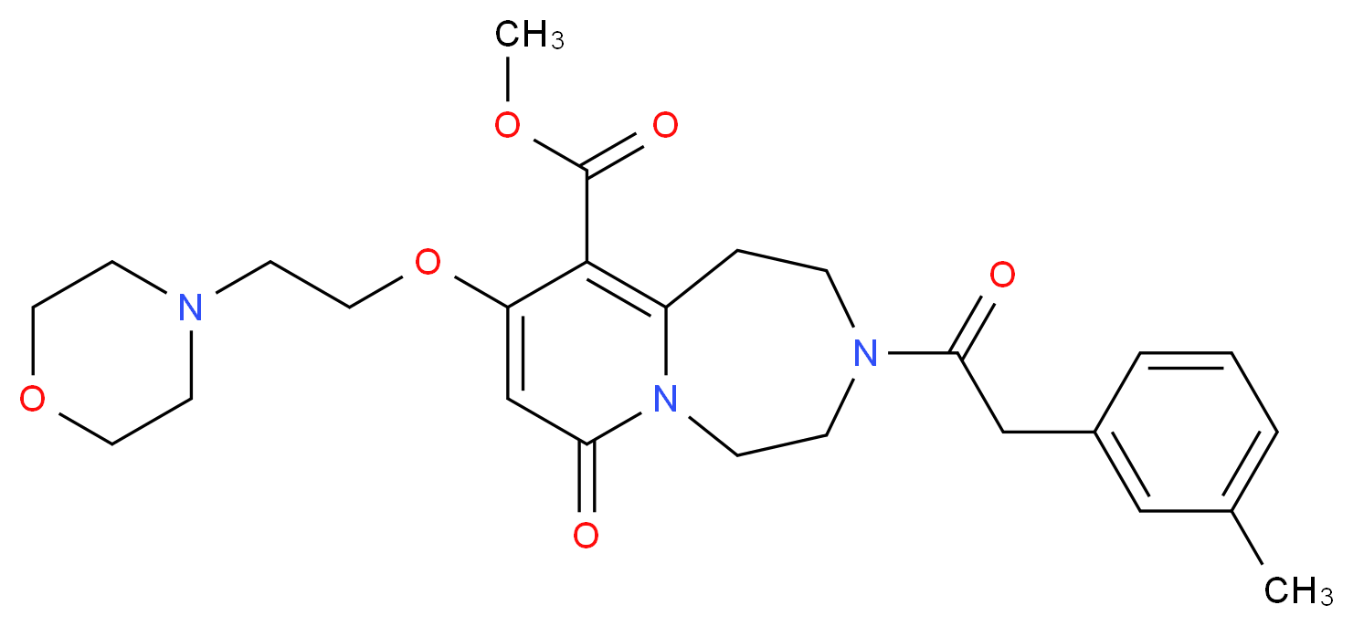 methyl 3-[(3-methylphenyl)acetyl]-9-[2-(4-morpholinyl)ethoxy]-7-oxo-1,2,3,4,5,7-hexahydropyrido[1,2-d][1,4]diazepine-10-carboxylate_分子结构_CAS_)