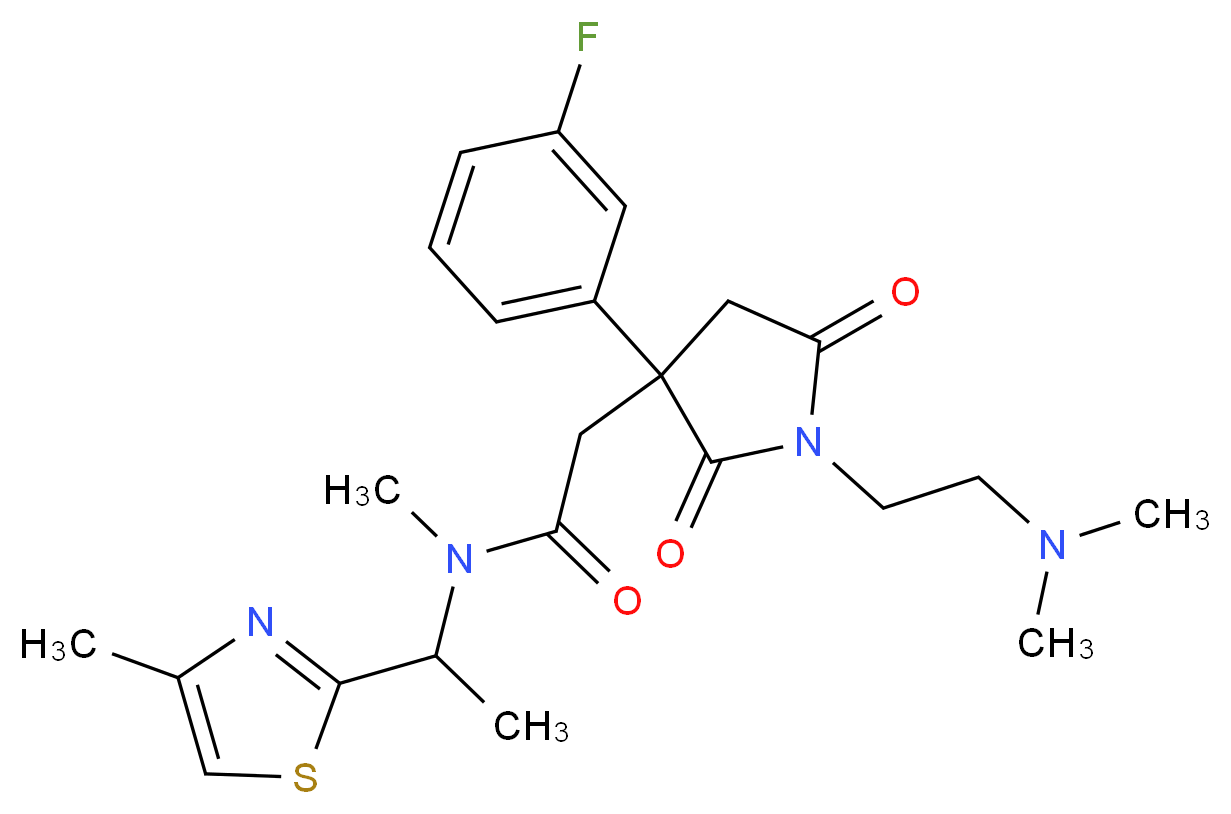 2-[1-[2-(dimethylamino)ethyl]-3-(3-fluorophenyl)-2,5-dioxo-3-pyrrolidinyl]-N-methyl-N-[1-(4-methyl-1,3-thiazol-2-yl)ethyl]acetamide_分子结构_CAS_)
