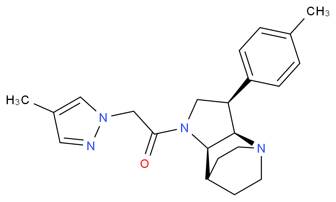 (3R*,3aR*,7aR*)-3-(4-methylphenyl)-1-[(4-methyl-1H-pyrazol-1-yl)acetyl]octahydro-4,7-ethanopyrrolo[3,2-b]pyridine_分子结构_CAS_)