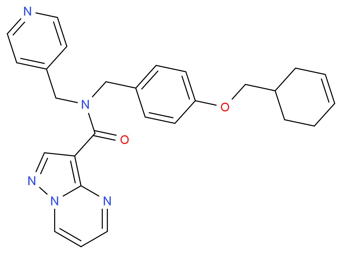 N-[4-(3-cyclohexen-1-ylmethoxy)benzyl]-N-(4-pyridinylmethyl)pyrazolo[1,5-a]pyrimidine-3-carboxamide_分子结构_CAS_)