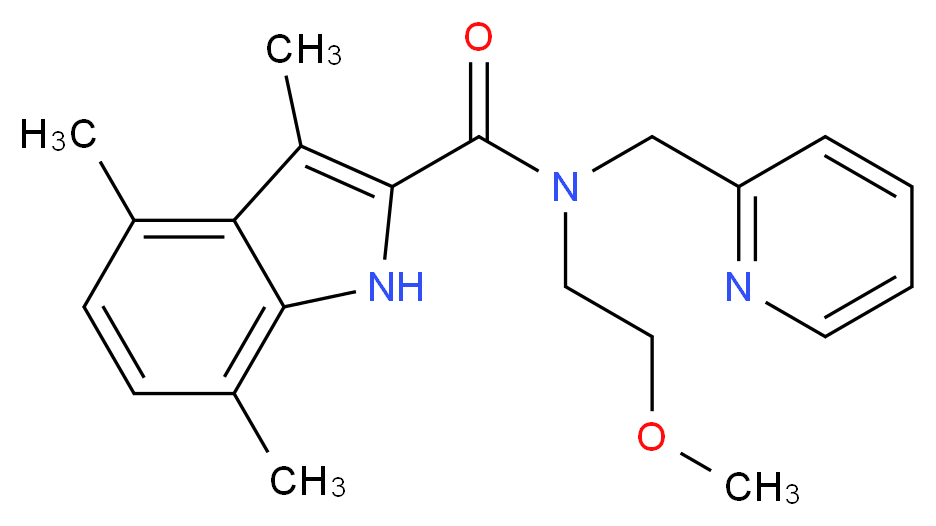 N-(2-methoxyethyl)-3,4,7-trimethyl-N-(2-pyridinylmethyl)-1H-indole-2-carboxamide_分子结构_CAS_)