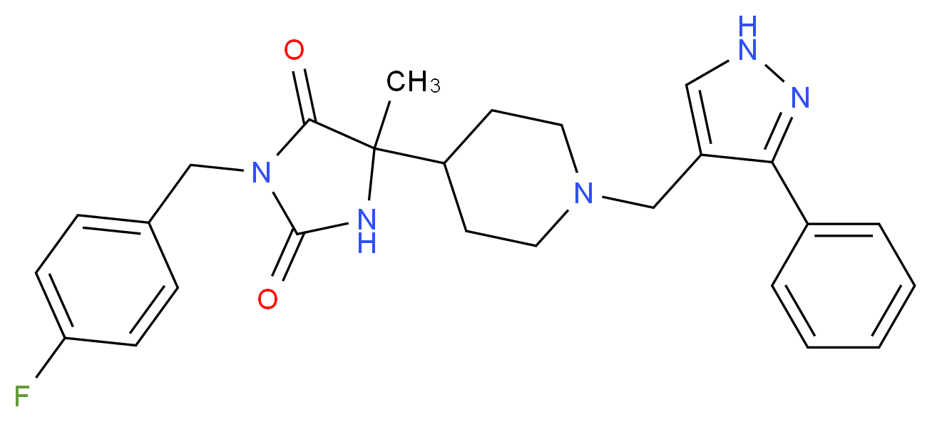 3-(4-fluorobenzyl)-5-methyl-5-{1-[(3-phenyl-1H-pyrazol-4-yl)methyl]-4-piperidinyl}-2,4-imidazolidinedione_分子结构_CAS_)