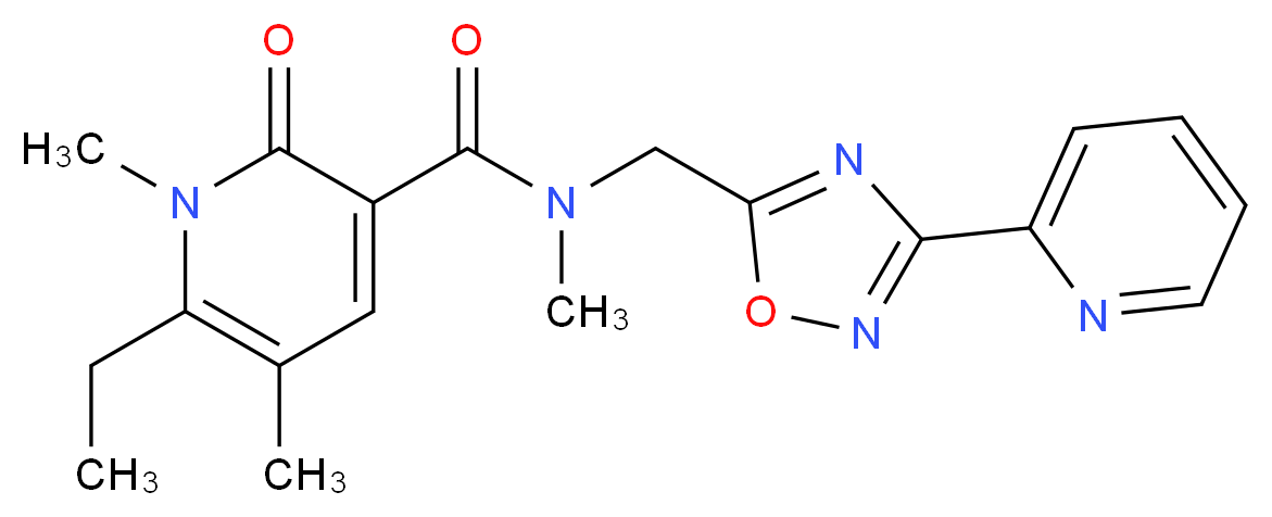 6-ethyl-N,1,5-trimethyl-2-oxo-N-{[3-(2-pyridinyl)-1,2,4-oxadiazol-5-yl]methyl}-1,2-dihydro-3-pyridinecarboxamide_分子结构_CAS_)