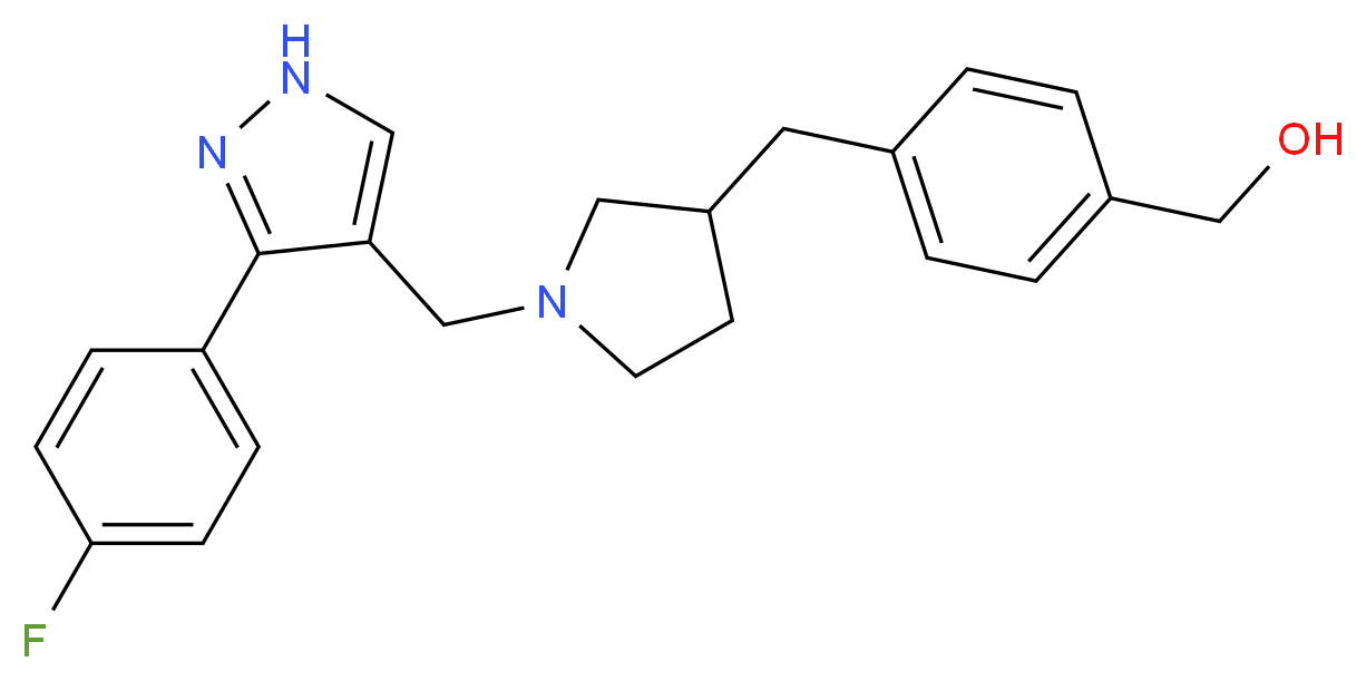 {4-[(1-{[3-(4-fluorophenyl)-1H-pyrazol-4-yl]methyl}pyrrolidin-3-yl)methyl]phenyl}methanol_分子结构_CAS_)