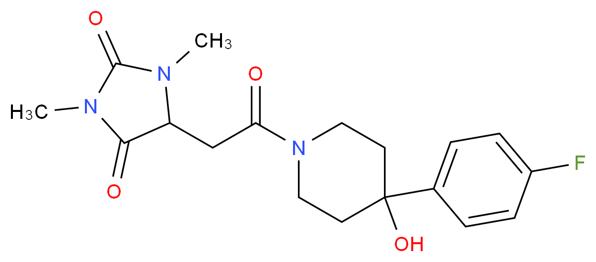 5-{2-[4-(4-fluorophenyl)-4-hydroxy-1-piperidinyl]-2-oxoethyl}-1,3-dimethyl-2,4-imidazolidinedione_分子结构_CAS_)
