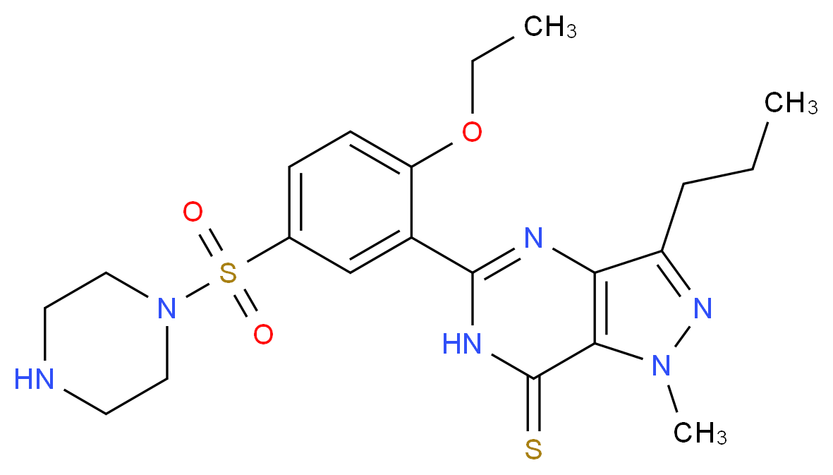 5-[2-ethoxy-5-(piperazine-1-sulfonyl)phenyl]-1-methyl-3-propyl-1H,6H,7H-pyrazolo[4,3-d]pyrimidine-7-thione_分子结构_CAS_479073-86-4