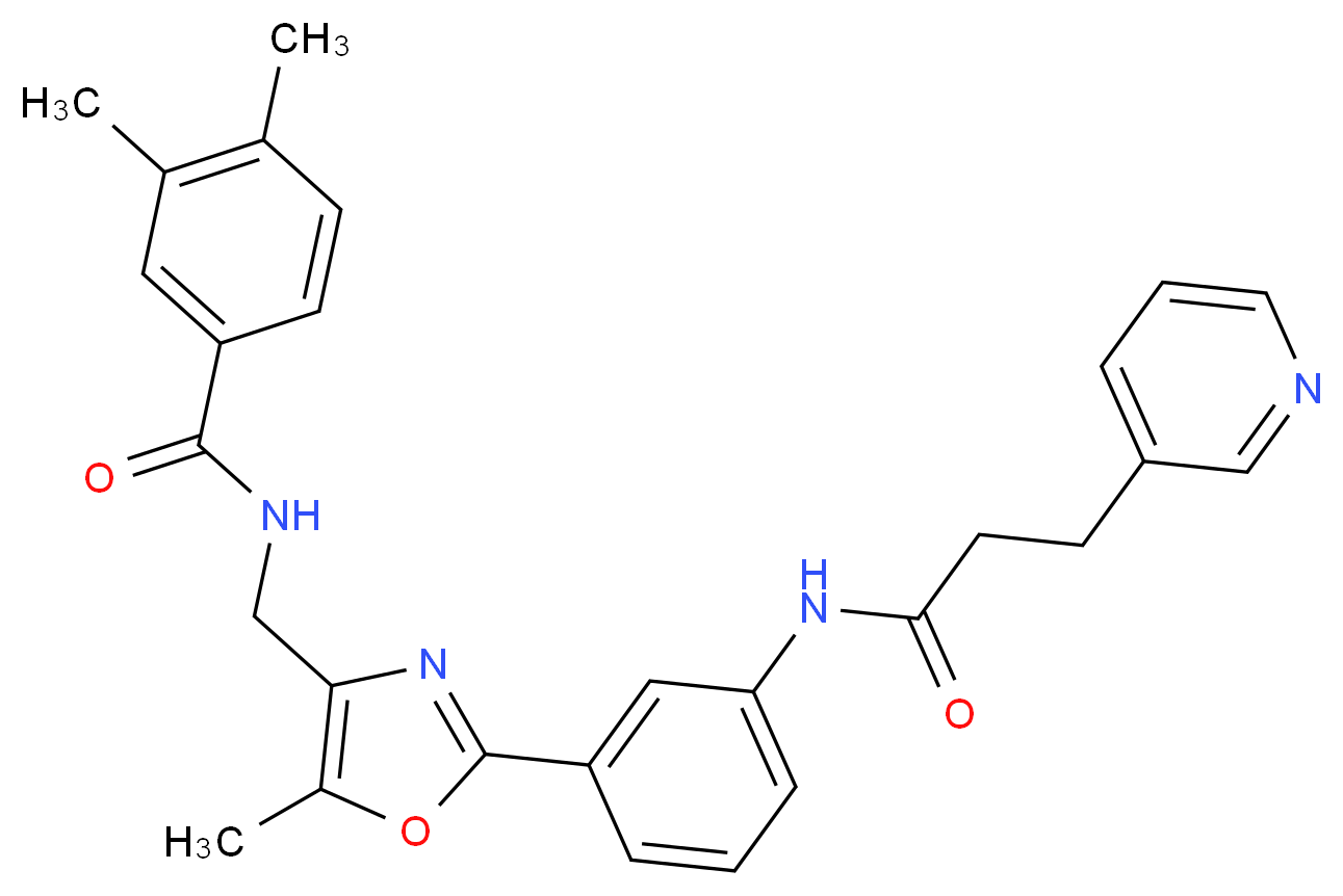 3,4-dimethyl-N-{[5-methyl-2-(3-{[3-(3-pyridinyl)propanoyl]amino}phenyl)-1,3-oxazol-4-yl]methyl}benzamide_分子结构_CAS_)