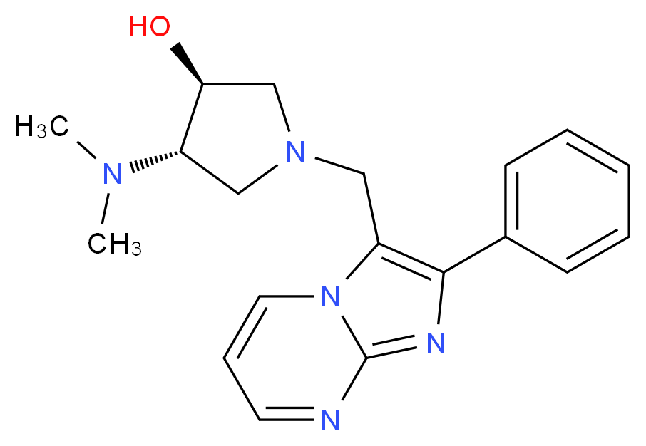 (3S*,4S*)-4-(dimethylamino)-1-[(2-phenylimidazo[1,2-a]pyrimidin-3-yl)methyl]pyrrolidin-3-ol_分子结构_CAS_)