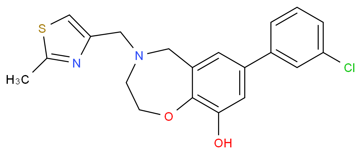7-(3-chlorophenyl)-4-[(2-methyl-1,3-thiazol-4-yl)methyl]-2,3,4,5-tetrahydro-1,4-benzoxazepin-9-ol_分子结构_CAS_)