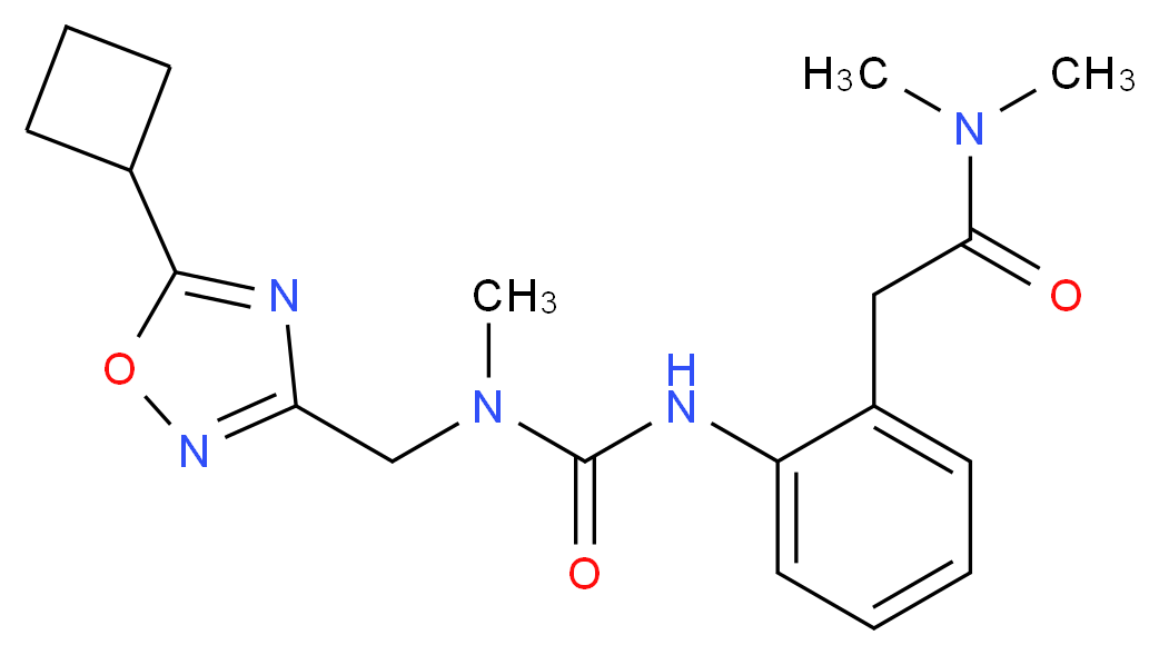 2-[2-({[[(5-cyclobutyl-1,2,4-oxadiazol-3-yl)methyl](methyl)amino]carbonyl}amino)phenyl]-N,N-dimethylacetamide_分子结构_CAS_)