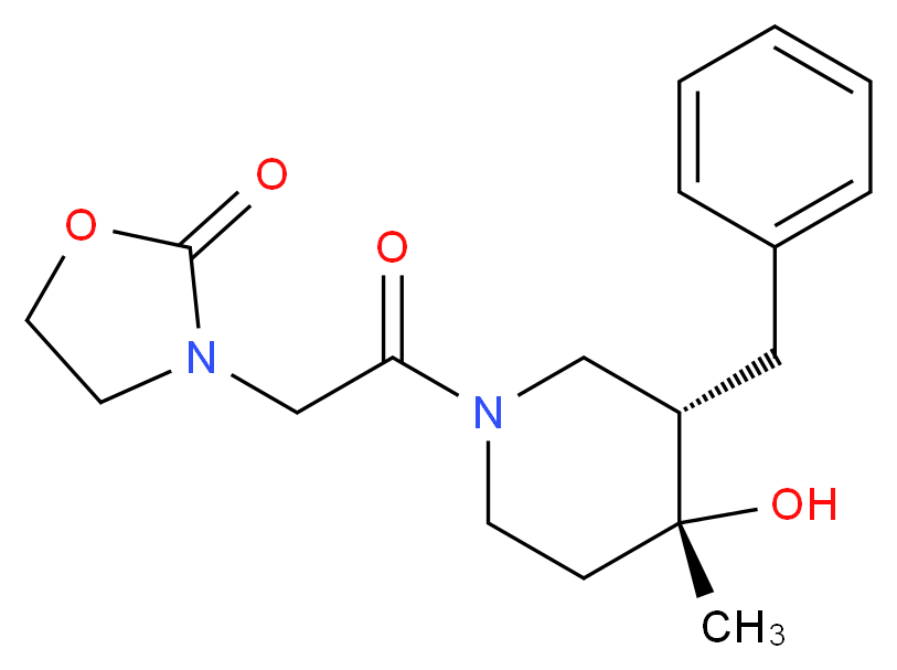3-{2-[(3S*,4R*)-3-benzyl-4-hydroxy-4-methyl-1-piperidinyl]-2-oxoethyl}-1,3-oxazolidin-2-one_分子结构_CAS_)