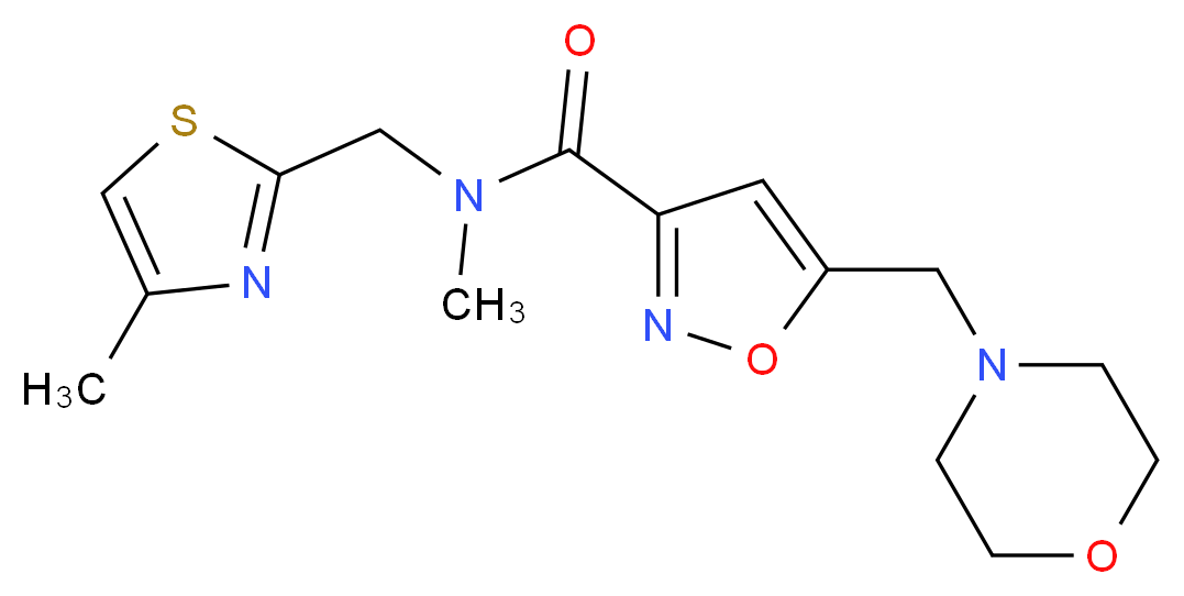 N-methyl-N-[(4-methyl-1,3-thiazol-2-yl)methyl]-5-(morpholin-4-ylmethyl)isoxazole-3-carboxamide_分子结构_CAS_)