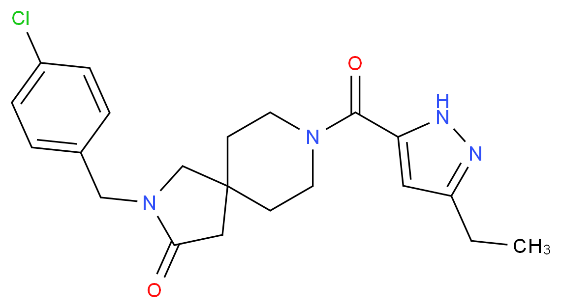 2-(4-chlorobenzyl)-8-[(3-ethyl-1H-pyrazol-5-yl)carbonyl]-2,8-diazaspiro[4.5]decan-3-one_分子结构_CAS_)