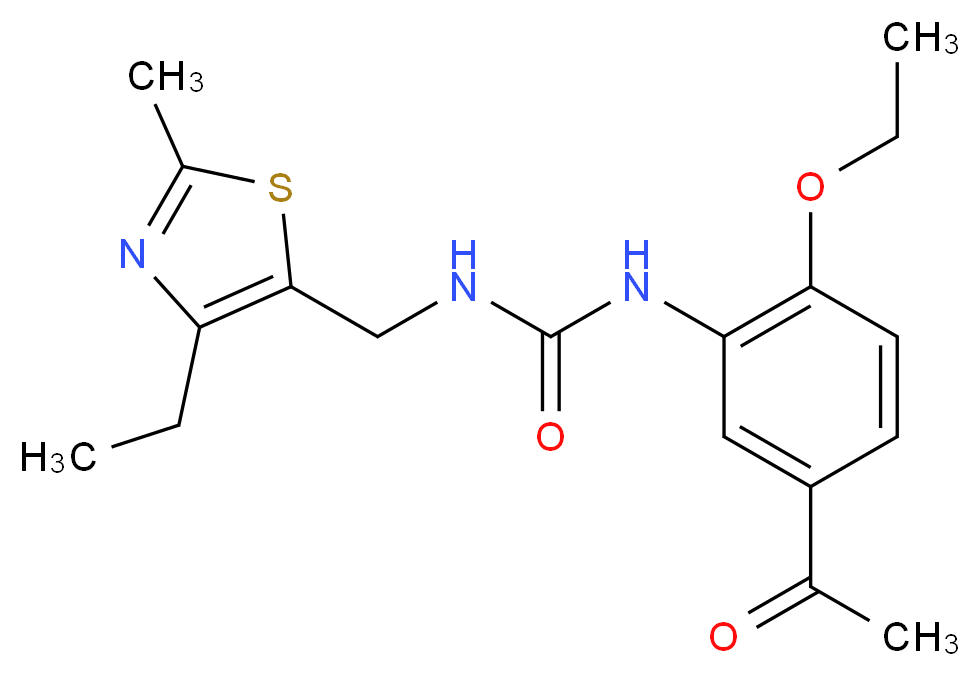 N-(5-acetyl-2-ethoxyphenyl)-N'-[(4-ethyl-2-methyl-1,3-thiazol-5-yl)methyl]urea_分子结构_CAS_)