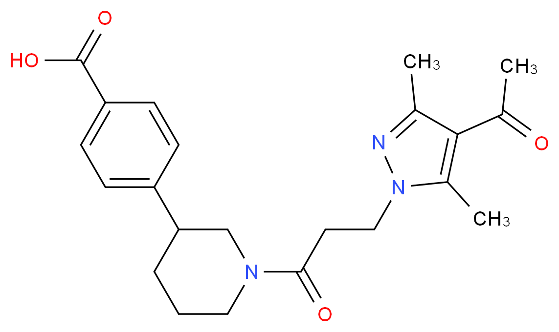 4-{1-[3-(4-acetyl-3,5-dimethyl-1H-pyrazol-1-yl)propanoyl]piperidin-3-yl}benzoic acid_分子结构_CAS_)