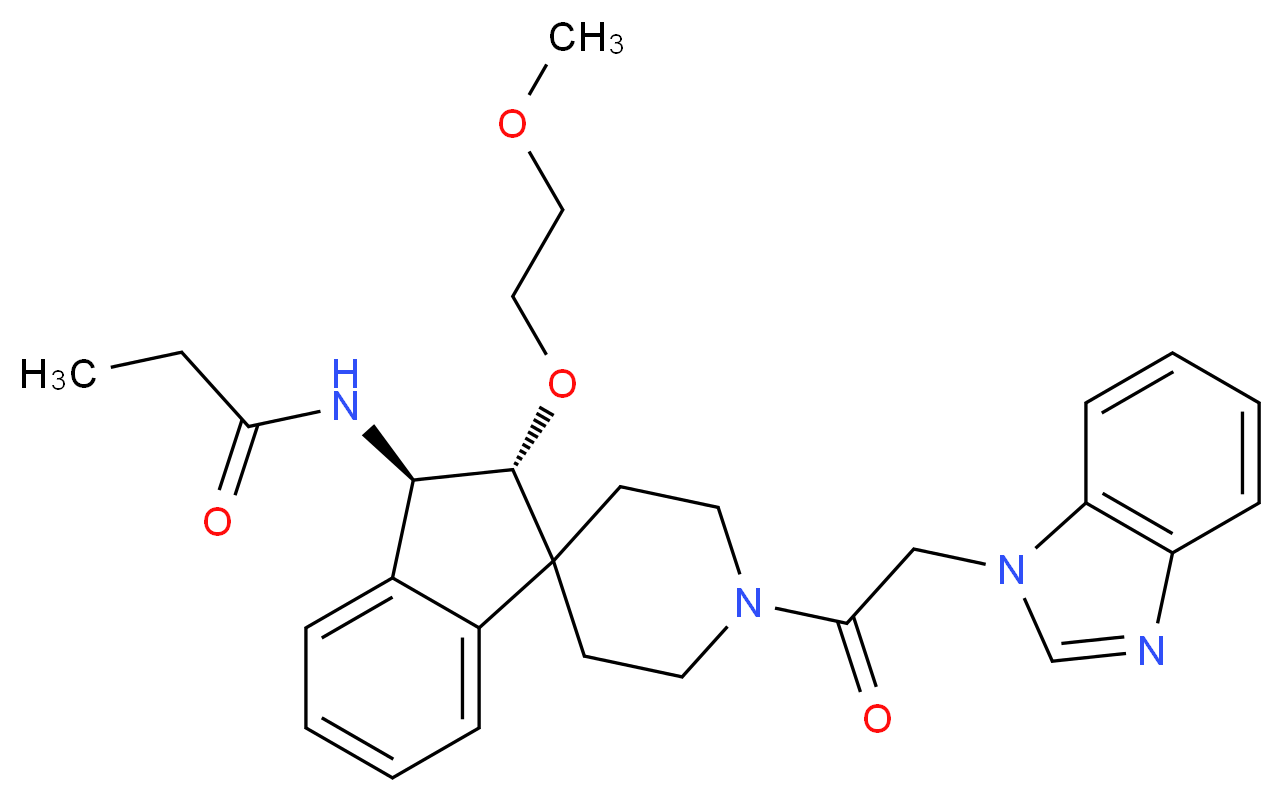 N-[(2R*,3R*)-1'-(1H-benzimidazol-1-ylacetyl)-2-(2-methoxyethoxy)-2,3-dihydrospiro[indene-1,4'-piperidin]-3-yl]propanamide_分子结构_CAS_)