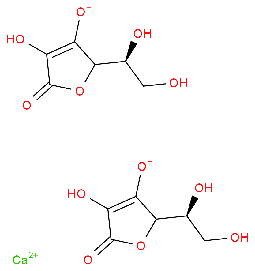 calcium bis(2-[(1S)-1,2-dihydroxyethyl]-4-hydroxy-5-oxo-2,5-dihydrofuran-3-olate)_分子结构_CAS_5743-27-1