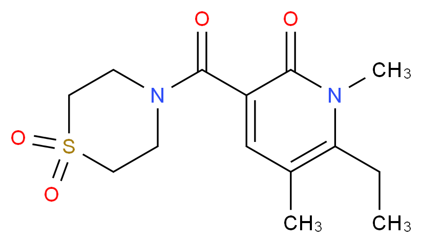 3-[(1,1-dioxidothiomorpholin-4-yl)carbonyl]-6-ethyl-1,5-dimethylpyridin-2(1H)-one_分子结构_CAS_)