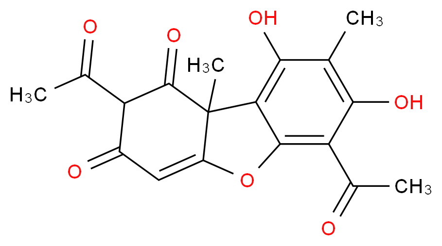 4,10-diacetyl-11,13-dihydroxy-2,12-dimethyl-8-oxatricyclo[7.4.0.0<sup>2</sup>,<sup>7</sup>]trideca-1(13),6,9,11-tetraene-3,5-dione_分子结构_CAS_125-46-2