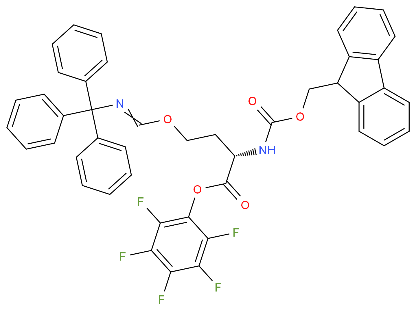 pentafluorophenyl (2S)-2-{[(9H-fluoren-9-ylmethoxy)carbonyl]amino}-4-{[(triphenylmethyl)imino]methoxy}butanoate_分子结构_CAS_132388-65-9