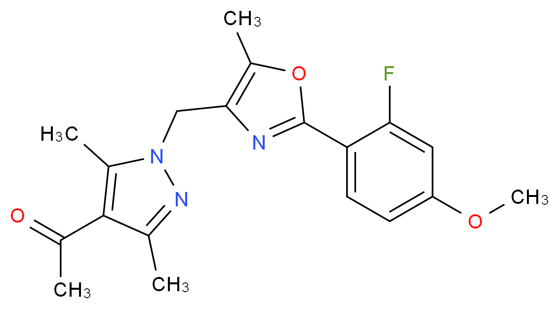 1-(1-{[2-(2-fluoro-4-methoxyphenyl)-5-methyl-1,3-oxazol-4-yl]methyl}-3,5-dimethyl-1H-pyrazol-4-yl)ethanone_分子结构_CAS_)