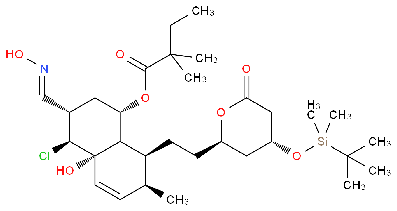 (1S,3S,4S,4aS,7S,8S,8aS)-8-{2-[(2R,4R)-4-[(tert-butyldimethylsilyl)oxy]-6-oxooxan-2-yl]ethyl}-4-chloro-4a-hydroxy-3-[(1E)-(hydroxyimino)methyl]-7-methyl-1,2,3,4,4a,7,8,8a-octahydronaphthalen-1-yl 2,2-dimethylbutanoate_分子结构_CAS_123852-22-2