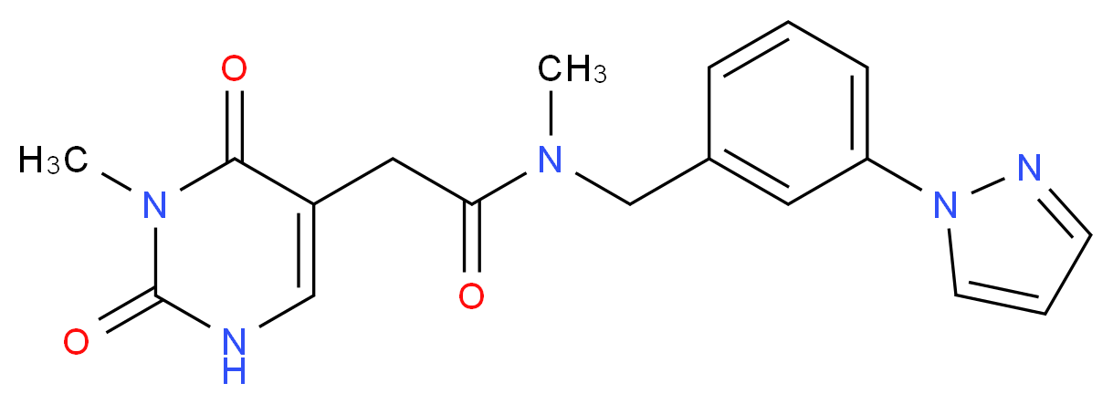 N-methyl-2-(3-methyl-2,4-dioxo-1,2,3,4-tetrahydro-5-pyrimidinyl)-N-[3-(1H-pyrazol-1-yl)benzyl]acetamide_分子结构_CAS_)
