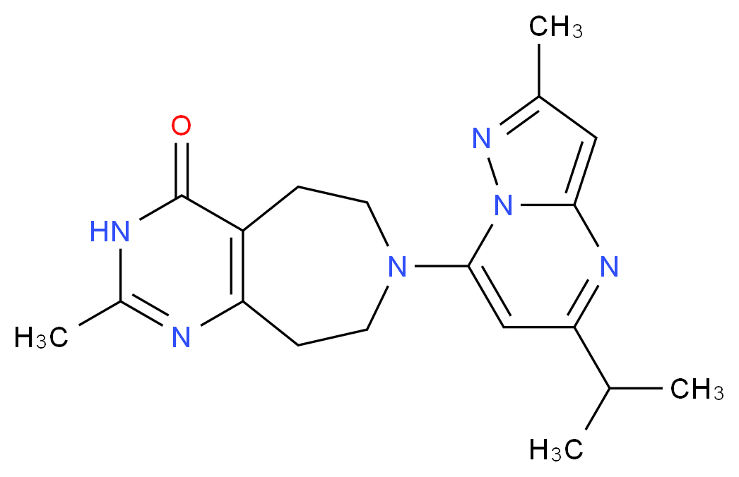 7-(5-isopropyl-2-methylpyrazolo[1,5-a]pyrimidin-7-yl)-2-methyl-3,5,6,7,8,9-hexahydro-4H-pyrimido[4,5-d]azepin-4-one_分子结构_CAS_)