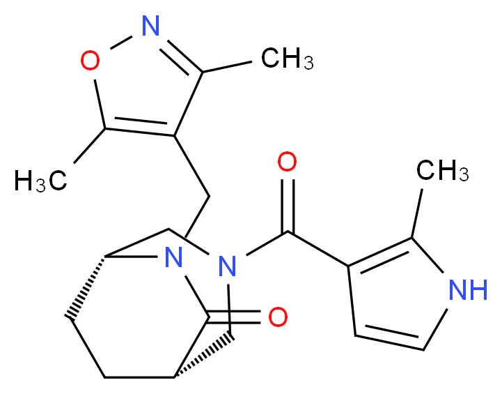 (1S*,5R*)-6-[(3,5-dimethylisoxazol-4-yl)methyl]-3-[(2-methyl-1H-pyrrol-3-yl)carbonyl]-3,6-diazabicyclo[3.2.2]nonan-7-one_分子结构_CAS_)
