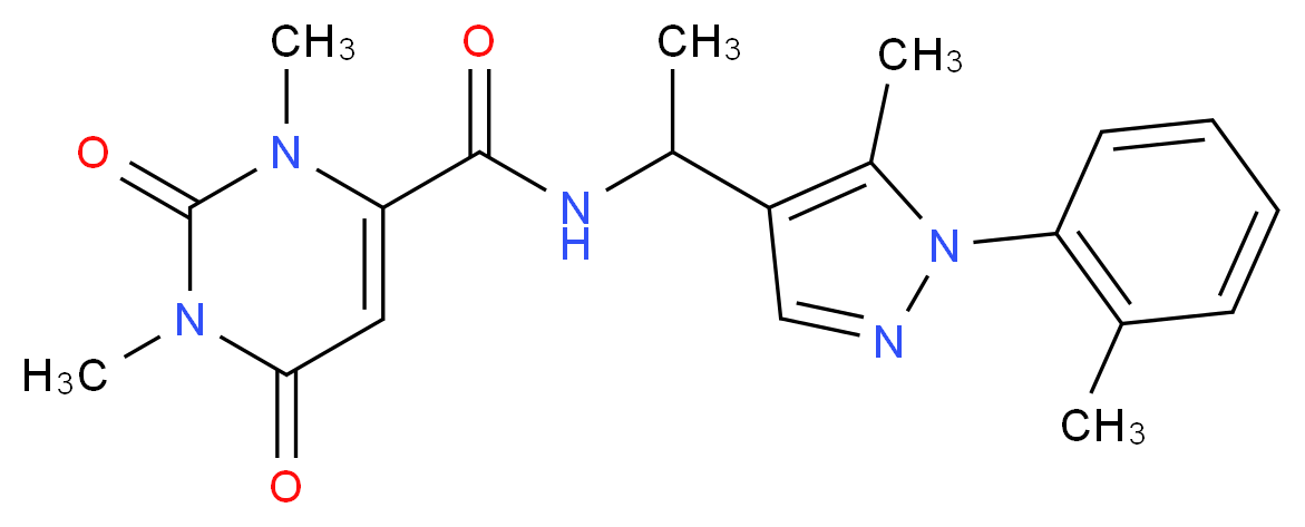1,3-dimethyl-N-{1-[5-methyl-1-(2-methylphenyl)-1H-pyrazol-4-yl]ethyl}-2,6-dioxo-1,2,3,6-tetrahydro-4-pyrimidinecarboxamide_分子结构_CAS_)