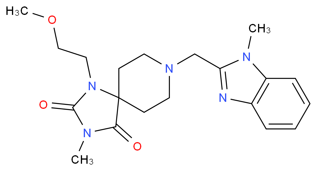 1-(2-methoxyethyl)-3-methyl-8-[(1-methyl-1H-benzimidazol-2-yl)methyl]-1,3,8-triazaspiro[4.5]decane-2,4-dione_分子结构_CAS_)