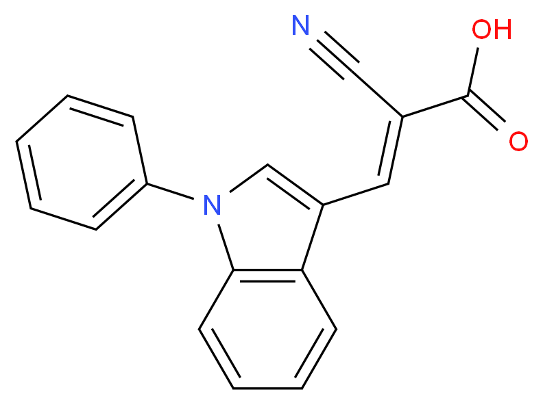 (2E)-2-cyano-3-(1-phenyl-1H-indol-3-yl)prop-2-enoic acid_分子结构_CAS_56396-35-1