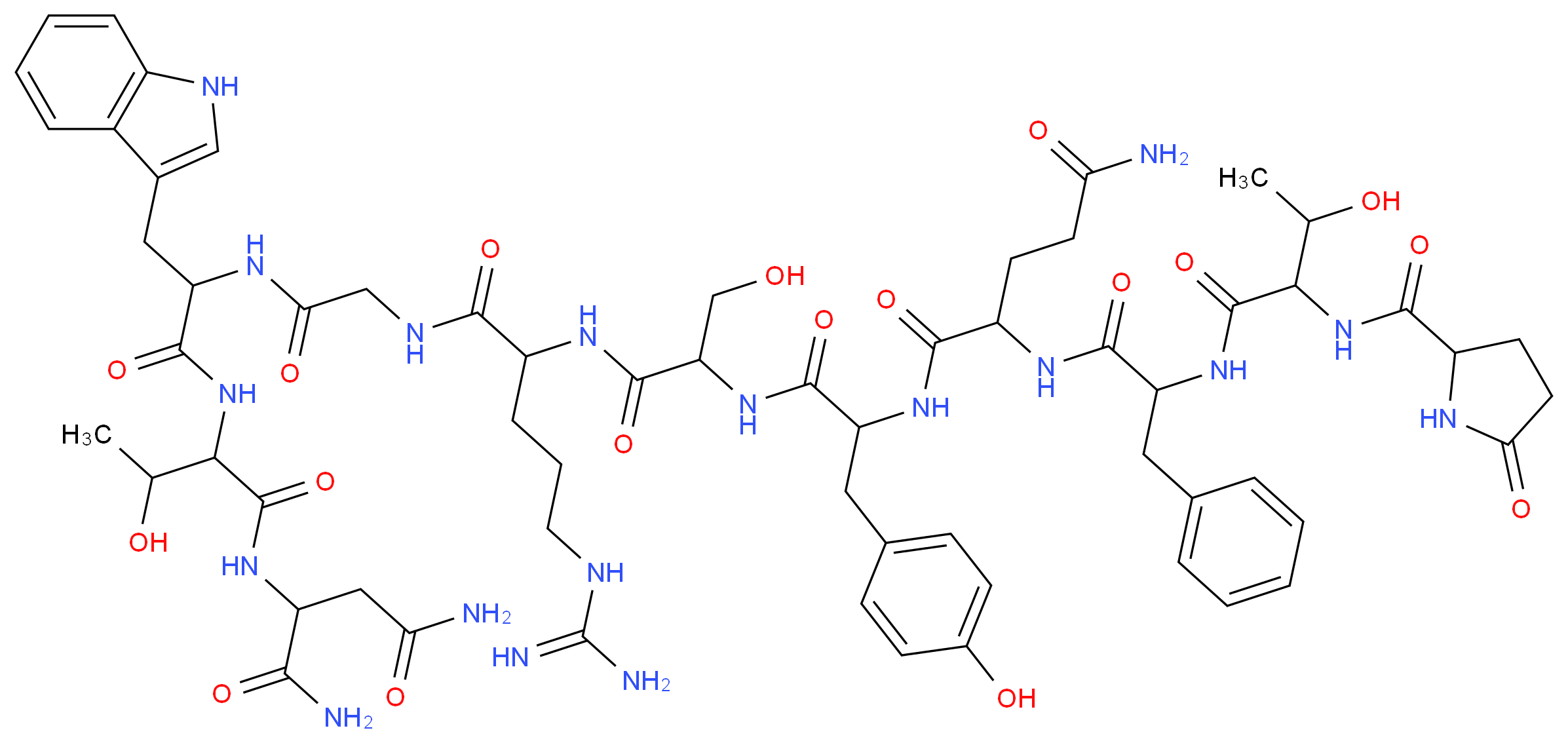 N-(1-{[1-({4-carbamimidamido-1-[({[1-({1-[(1,2-dicarbamoylethyl)carbamoyl]-2-hydroxypropyl}carbamoyl)-2-(1H-indol-3-yl)ethyl]carbamoyl}methyl)carbamoyl]butyl}carbamoyl)-2-hydroxyethyl]carbamoyl}-2-(4-hydroxyphenyl)ethyl)-2-(2-{3-hydroxy-2-[(5-oxopyrrolidin-2-yl)formamido]butanamido}-3-phenylpropanamido)pentanediamide_分子结构_CAS_122929-08-2