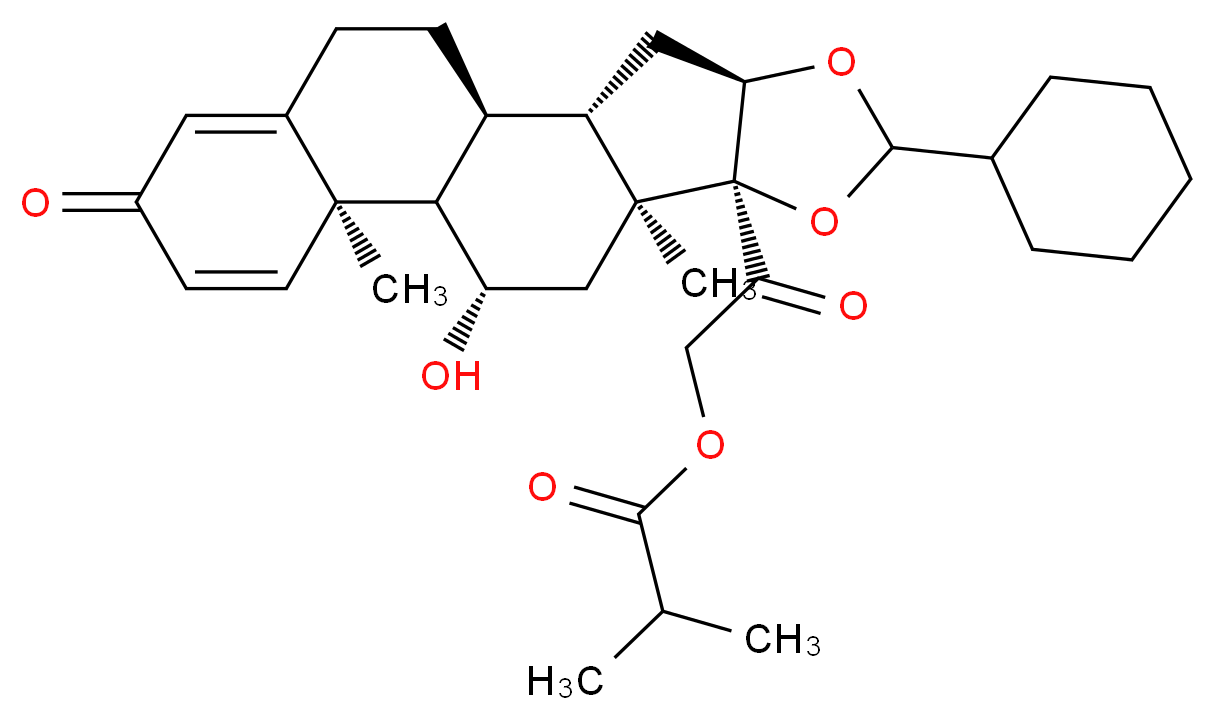 2-[(1S,2S,4R,8S,9S,11S,12S,13R)-6-cyclohexyl-11-hydroxy-9,13-dimethyl-16-oxo-5,7-dioxapentacyclo[10.8.0.0^{2,9}.0^{4,8}.0^{13,18}]icosa-14,17-dien-8-yl]-2-oxoethyl 2-methylpropanoate_分子结构_CAS_141845-82-1