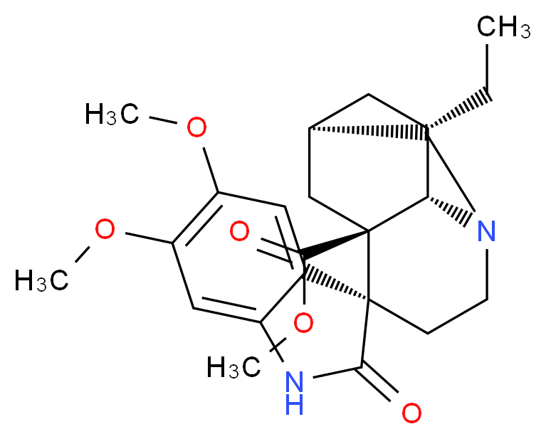 methyl (1'R,3S,3'R,8'S,9'S)-9'-ethyl-5,6-dimethoxy-2-oxo-1,2-dihydro-7'-azaspiro[indole-3,4'-tricyclo[5.3.1.0<sup>3</sup>,<sup>8</sup>]undecane]-3'-carboxylate_分子结构_CAS_16790-92-4