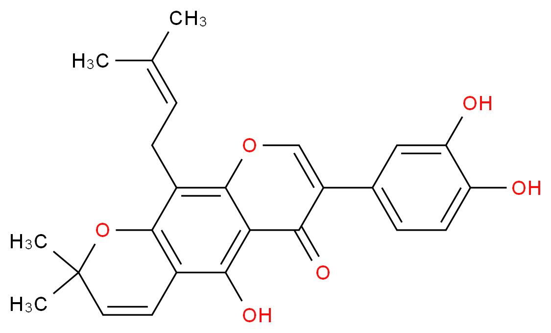 3-(3,4-dihydroxyphenyl)-5-hydroxy-8,8-dimethyl-10-(3-methylbut-2-en-1-yl)-4H,8H-pyrano[3,2-g]chromen-4-one_分子结构_CAS_60297-37-2