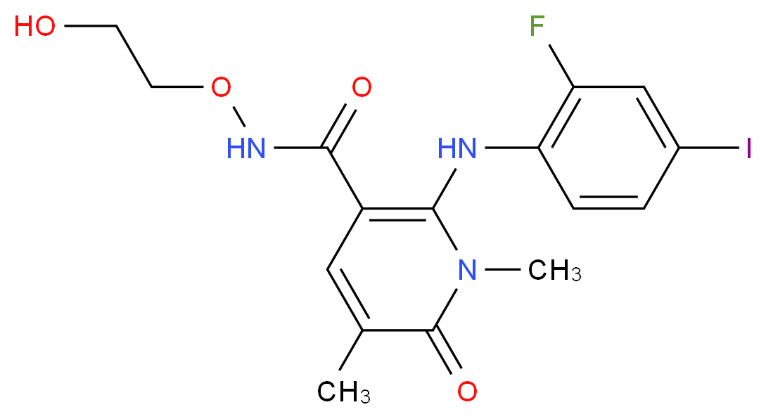 2-[(2-fluoro-4-iodophenyl)amino]-N-(2-hydroxyethoxy)-1,5-dimethyl-6-oxo-1,6-dihydropyridine-3-carboxamide_分子结构_CAS_869357-68-6