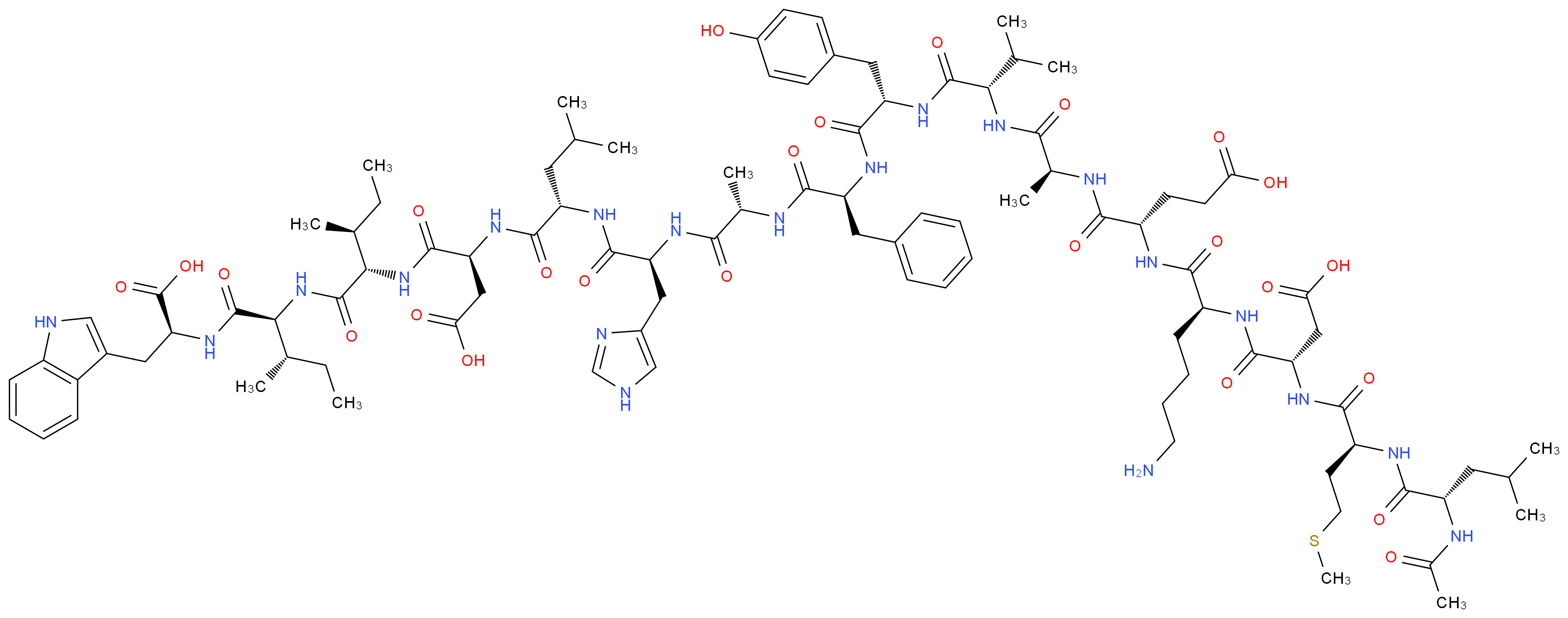 (4S)-4-[(2S)-6-amino-2-[(2S)-3-carboxy-2-[(2S)-2-[(2S)-2-acetamido-4-methylpentanamido]-4-(methylsulfanyl)butanamido]propanamido]hexanamido]-4-{[(1S)-1-{[(1S)-1-{[(1S)-1-{[(1S)-1-{[(1S)-1-{[(1S)-1-{[(1S)-1-{[(1S)-2-carboxy-1-{[(1S,2S)-1-{[(1S,2S)-1-{[(1S)-1-carboxy-2-(1H-indol-3-yl)ethyl]carbamoyl}-2-methylbutyl]carbamoyl}-2-methylbutyl]carbamoyl}ethyl]carbamoyl}-3-methylbutyl]carbamoyl}-2-(1H-imidazol-4-yl)ethyl]carbamoyl}ethyl]carbamoyl}-2-phenylethyl]carbamoyl}-2-(4-hydroxyphenyl)ethyl]carbamoyl}-2-methylpropyl]carbamoyl}ethyl]carbamoyl}butanoic acid_分子结构_CAS_143113-45-5