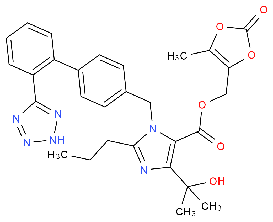 (5-methyl-2-oxo-2H-1,3-dioxol-4-yl)methyl 4-(2-hydroxypropan-2-yl)-2-propyl-1-({4-[2-(1H-1,2,3,4-tetrazol-5-yl)phenyl]phenyl}methyl)-1H-imidazole-5-carboxylate_分子结构_CAS_144689-63-4