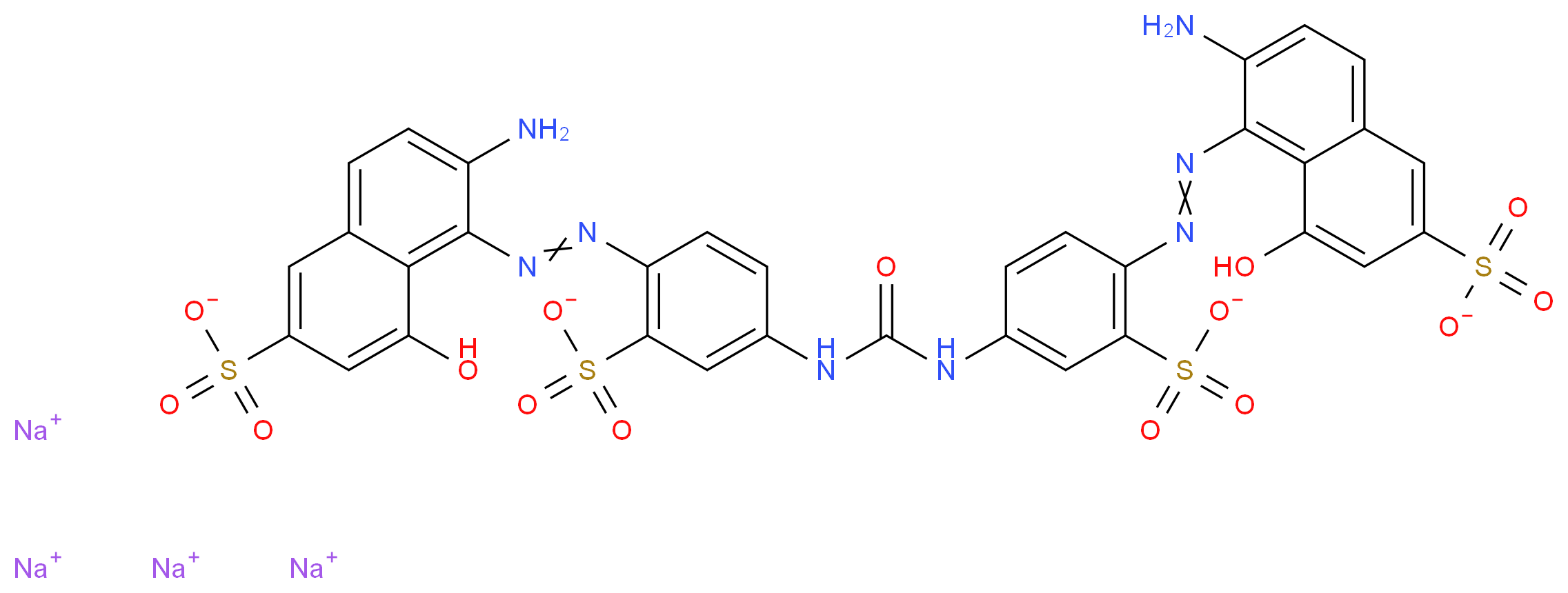 tetrasodium 6-amino-5-(2-{4-[({4-[2-(2-amino-8-hydroxy-6-sulfonatonaphthalen-1-yl)diazen-1-yl]-3-sulfonatophenyl}carbamoyl)amino]-2-sulfonatophenyl}diazen-1-yl)-4-hydroxynaphthalene-2-sulfonate_分子结构_CAS_2829-43-8