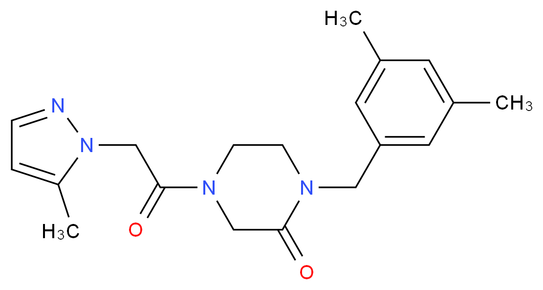 1-(3,5-dimethylbenzyl)-4-[(5-methyl-1H-pyrazol-1-yl)acetyl]-2-piperazinone_分子结构_CAS_)